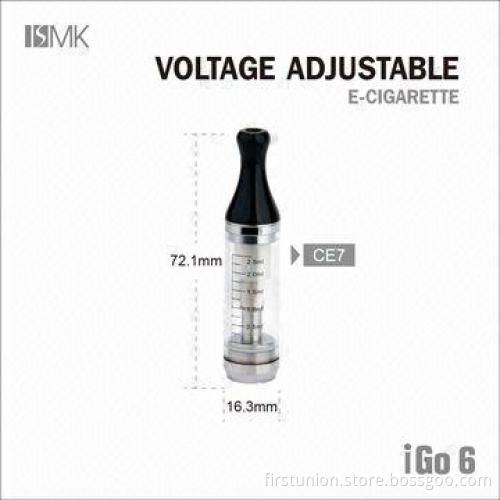 Variable voltage e-cigarette iGo6 with refilled and reusable atomizer CE7